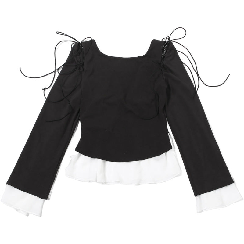 Enchanting Gothic Peplum Ruffle Blouse - Witchy Square Neck Tie-Sleeve Top for Fall & Halloween