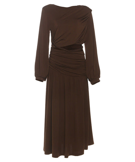 Autumn Glow Chocolate Ruched Maxi Set - Elegant Crop Top & Skirt for Fall & Holidays
