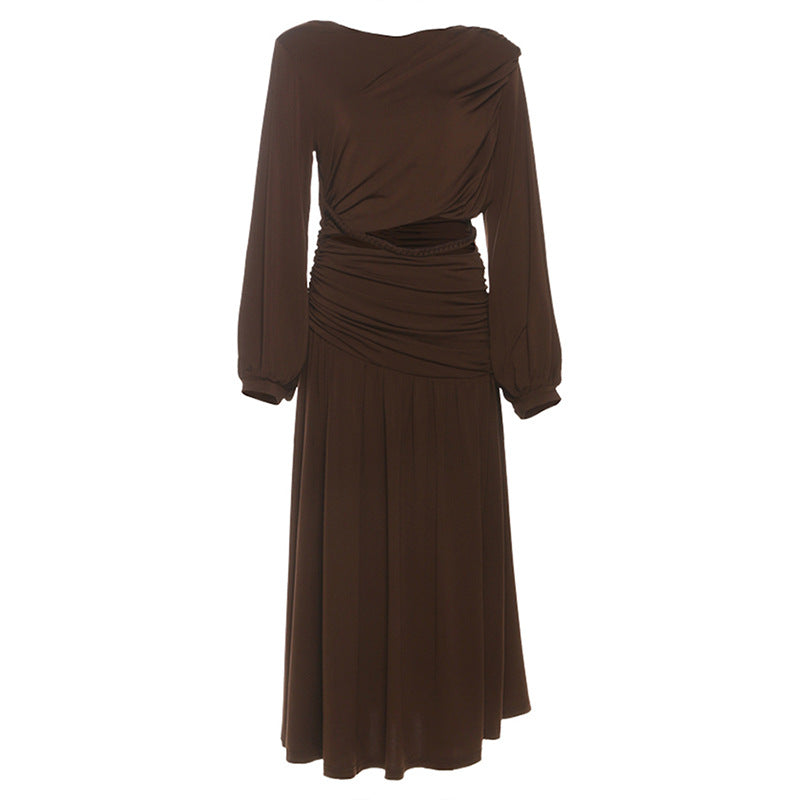 Autumn Glow Chocolate Ruched Maxi Set - Elegant Crop Top & Skirt for Fall & Holidays