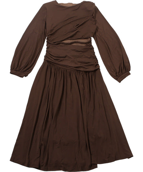 Autumn Glow Chocolate Ruched Maxi Set - Elegant Crop Top & Skirt for Fall & Holidays