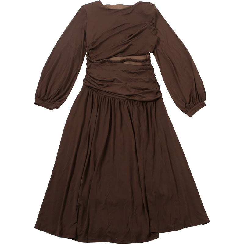Autumn Glow Chocolate Ruched Maxi Set - Elegant Crop Top & Skirt for Fall & Holidays