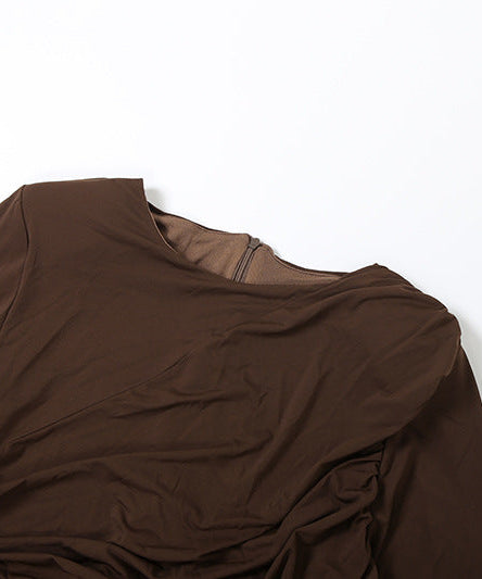 Autumn Glow Chocolate Ruched Maxi Set - Elegant Crop Top & Skirt for Fall & Holidays