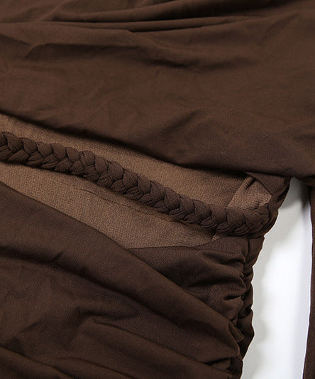 Autumn Glow Chocolate Ruched Maxi Set - Elegant Crop Top & Skirt for Fall & Holidays