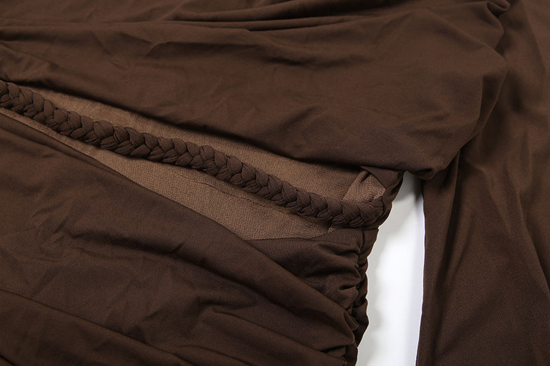 Autumn Glow Chocolate Ruched Maxi Set - Elegant Crop Top & Skirt for Fall & Holidays