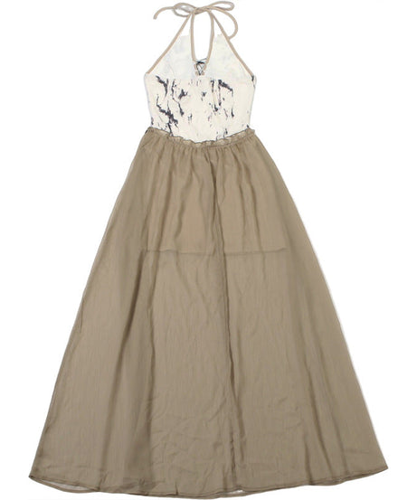 Ethereal Marble Print Halter Maxi Dress - Boho Chic Fall Layering Statement