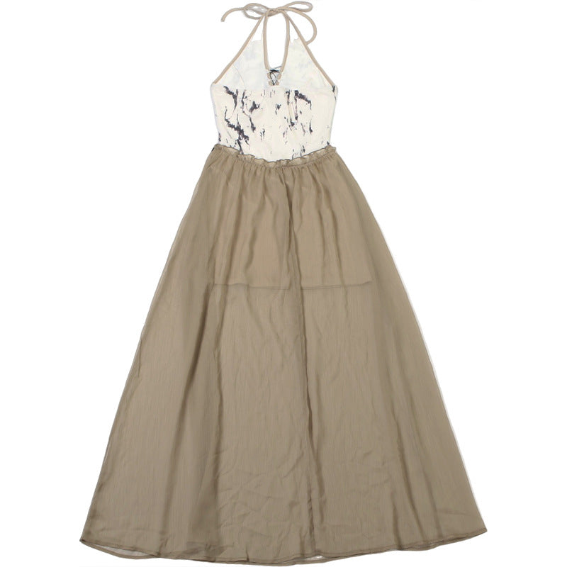 Ethereal Marble Print Halter Maxi Dress - Boho Chic Fall Layering Statement