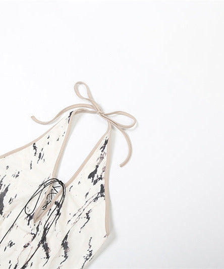 Ethereal Marble Print Halter Maxi Dress - Boho Chic Fall Layering Statement