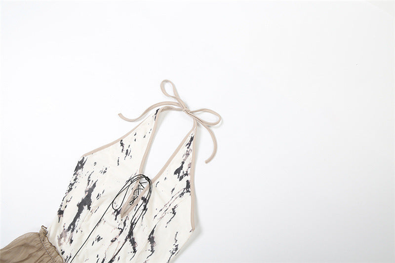 Ethereal Marble Print Halter Maxi Dress - Boho Chic Fall Layering Statement