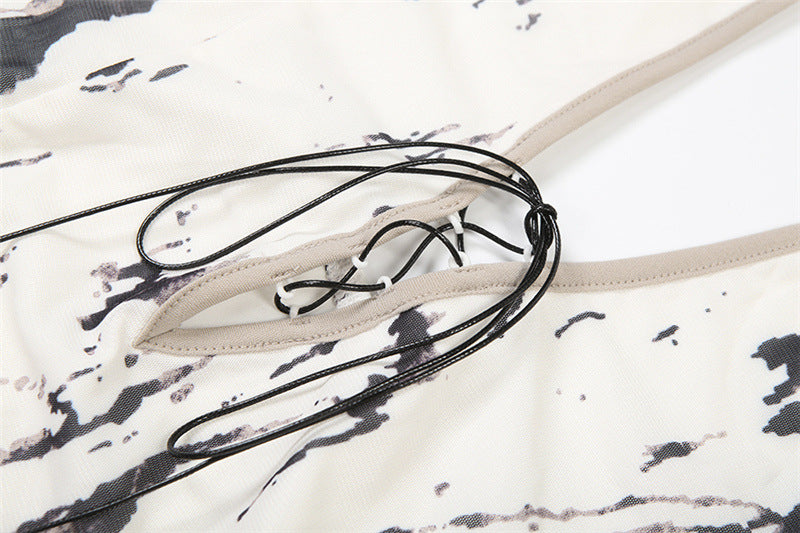 Ethereal Marble Print Halter Maxi Dress - Boho Chic Fall Layering Statement