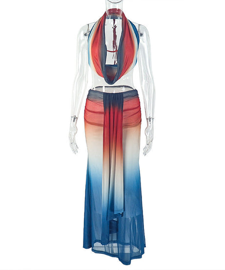 Chic Cowl Neck Ombre Halter Maxi Set - Your Go-To for Fall Vacations & Resort Glam