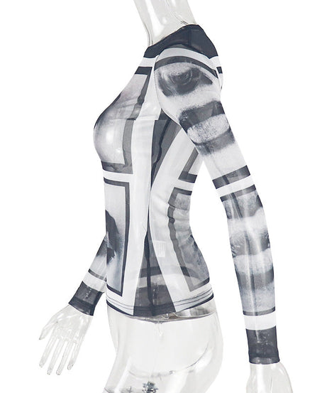 Mystic Gaze Mesh Long Sleeve Top | Edgy Fall Statement for Women