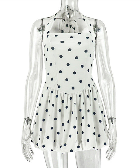 Flirty Retro Polka Dot Halter Mini Dress - Chic for Fall Vacations & Holiday Parties