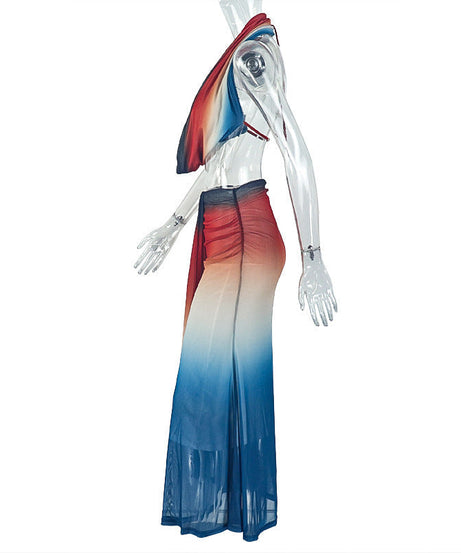 Chic Cowl Neck Ombre Halter Maxi Set - Your Go-To for Fall Vacations & Resort Glam