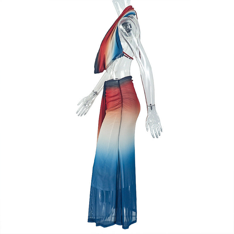 Chic Cowl Neck Ombre Halter Maxi Set - Your Go-To for Fall Vacations & Resort Glam