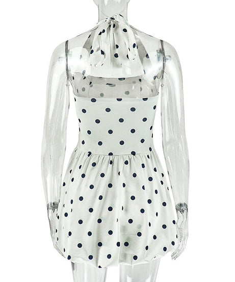 Flirty Retro Polka Dot Halter Mini Dress - Chic for Fall Vacations & Holiday Parties