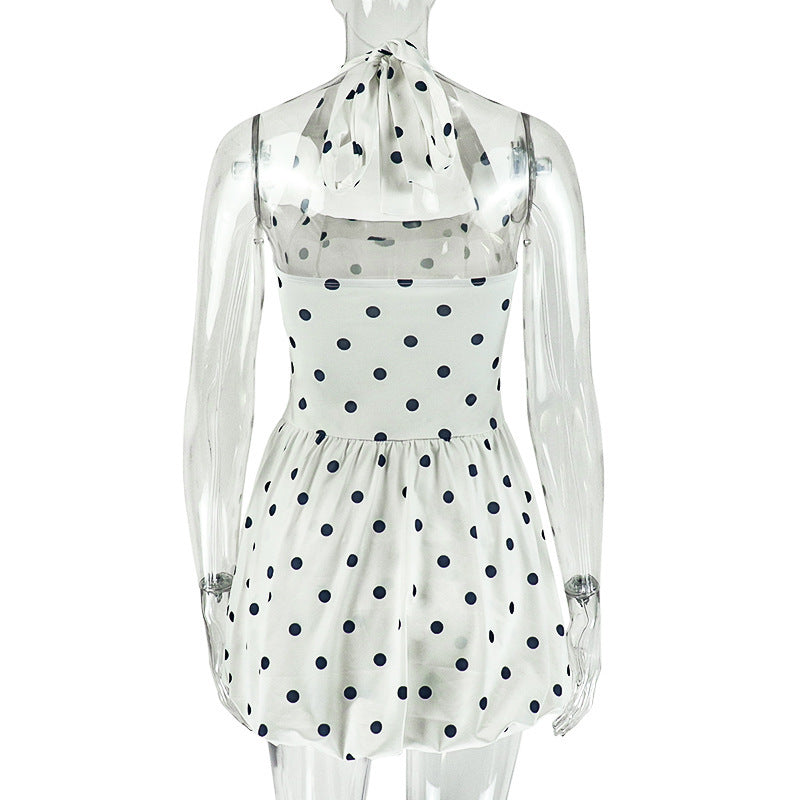 Flirty Retro Polka Dot Halter Mini Dress - Chic for Fall Vacations & Holiday Parties