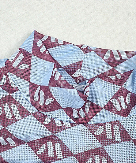 Autumn Chic Geometric Mesh Maxi Dress - Long Sleeve Statement Style