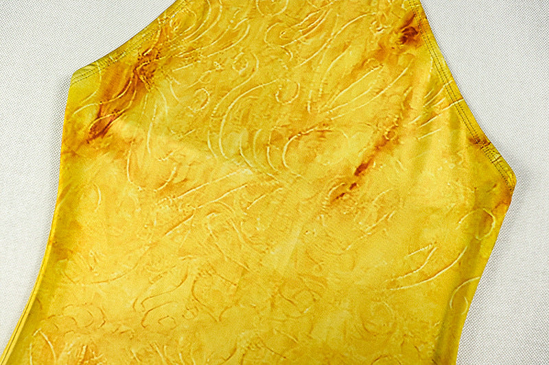 Autumn Glow Halter Mermaid Maxi Dress - Backless & Figure-Flattering Artisan Print