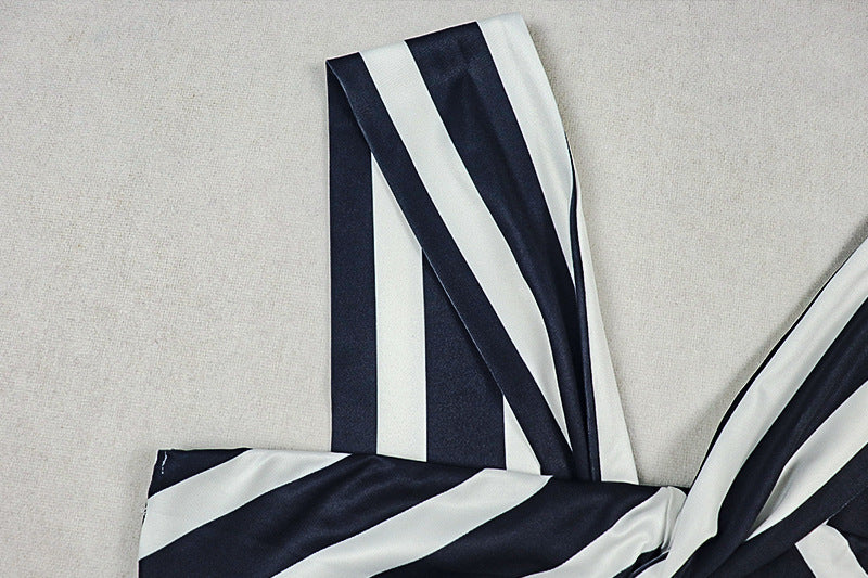 Chic Navy & White Chevron Maxi Dress | Keyhole Twisted Halter for Effortless Style