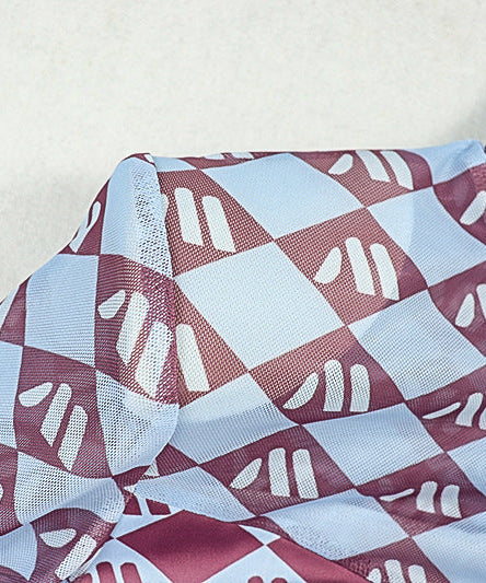 Autumn Chic Geometric Mesh Maxi Dress - Long Sleeve Statement Style