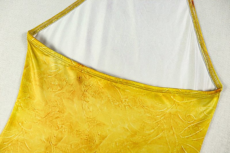 Autumn Glow Halter Mermaid Maxi Dress - Backless & Figure-Flattering Artisan Print