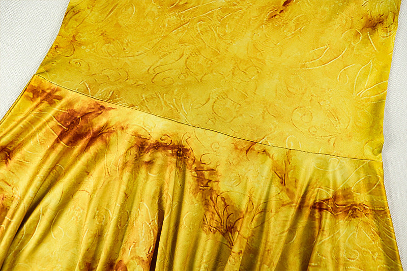 Autumn Glow Halter Mermaid Maxi Dress - Backless & Figure-Flattering Artisan Print