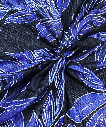 Mesmerizing Blue Leaf Mesh Maxi Dress | Flared Sleeves, Chic Slit & Knot Detail - Perfect for Fall Events & Getaways