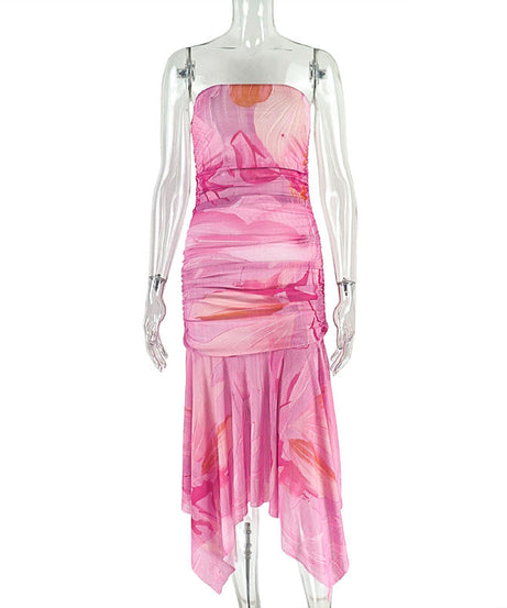 Chic Pink Floral Strapless Ruched Maxi Dress - Your Dreamy Fall Escape & Resort Wear