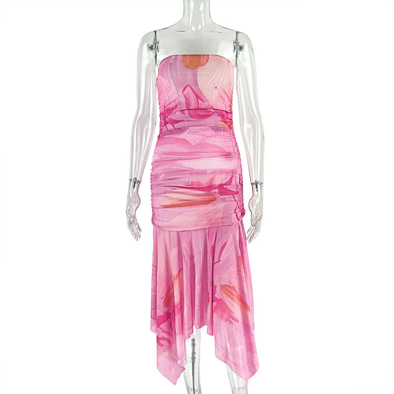 Chic Pink Floral Strapless Ruched Maxi Dress - Your Dreamy Fall Escape & Resort Wear
