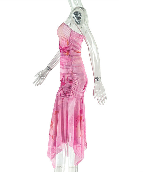 Chic Pink Floral Strapless Ruched Maxi Dress - Your Dreamy Fall Escape & Resort Wear