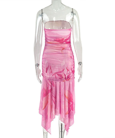 Chic Pink Floral Strapless Ruched Maxi Dress - Your Dreamy Fall Escape & Resort Wear