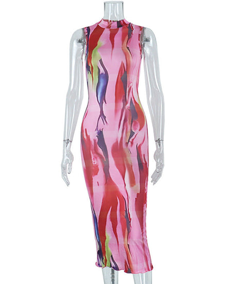 Artistic Abstract Mock Neck Maxi Dress - Your Fall Statement Piece