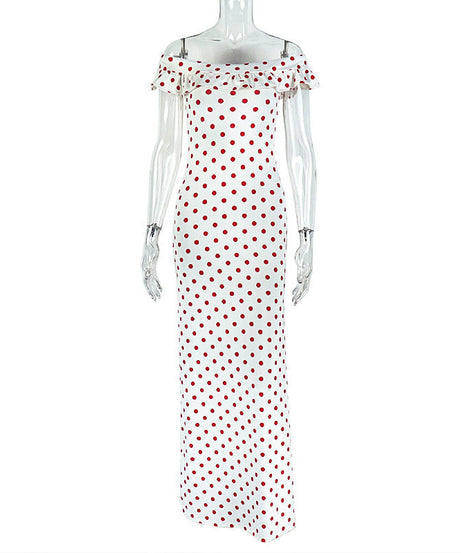 Timeless Chic Off-Shoulder Red Polka Dot Maxi Dress - Flattering Fall & Resort Style