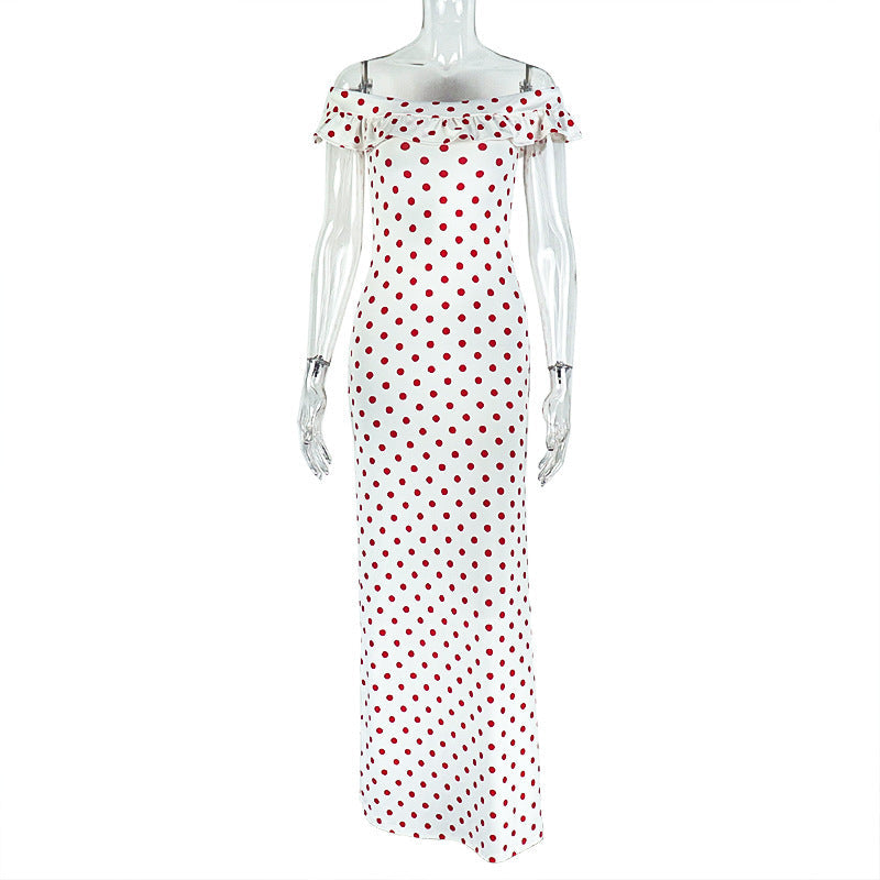 Timeless Chic Off-Shoulder Red Polka Dot Maxi Dress - Flattering Fall & Resort Style
