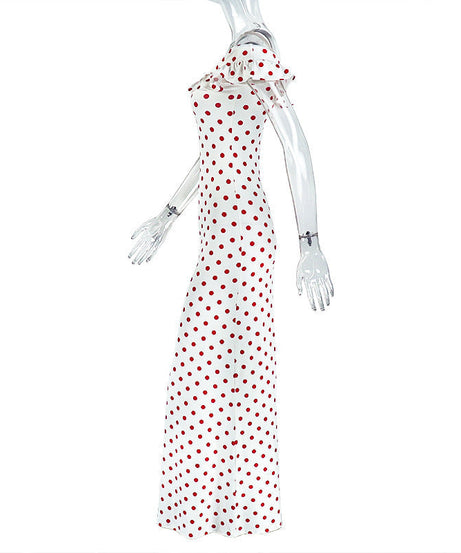 Timeless Chic Off-Shoulder Red Polka Dot Maxi Dress - Flattering Fall & Resort Style