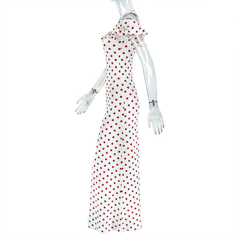 Timeless Chic Off-Shoulder Red Polka Dot Maxi Dress - Flattering Fall & Resort Style