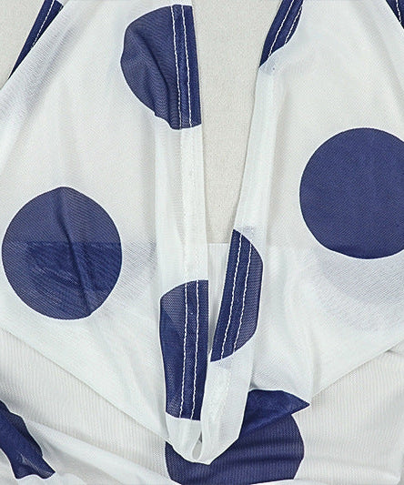 Chic Polka Dot Halter Maxi Dress - Ruched Mesh & High Slit for Fall Getaways