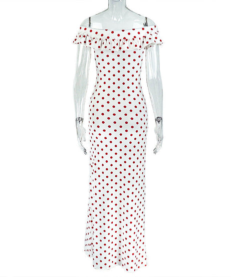 Timeless Chic Off-Shoulder Red Polka Dot Maxi Dress - Flattering Fall & Resort Style