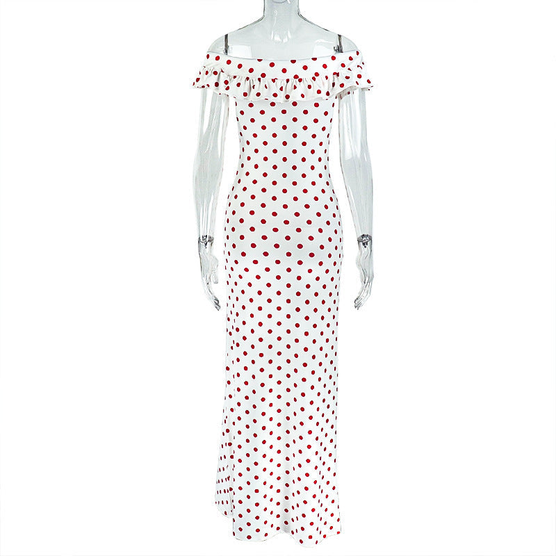 Timeless Chic Off-Shoulder Red Polka Dot Maxi Dress - Flattering Fall & Resort Style