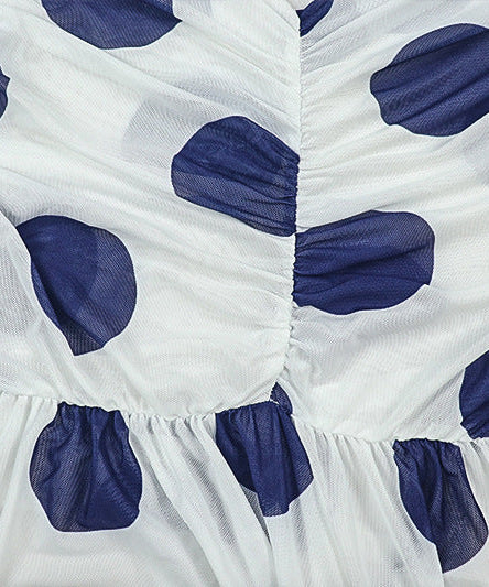 Chic Polka Dot Halter Maxi Dress - Ruched Mesh & High Slit for Fall Getaways