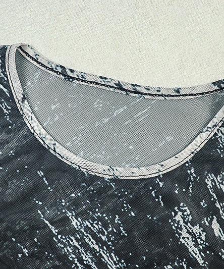 Fall Artistry Mesh Maxi Dress | Long Sleeve Abstract Brushstroke Sheer Bodycon