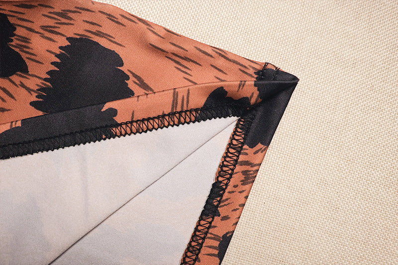 Sleek Fall Statement: High Neck Leopard Print Long Sleeve Bodycon Mini Dress