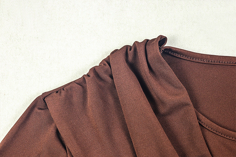 Chic Asymmetrical One-Shoulder Maxi Dress - Rich Mocha Ruched & Draped Fall/Holiday Glamour