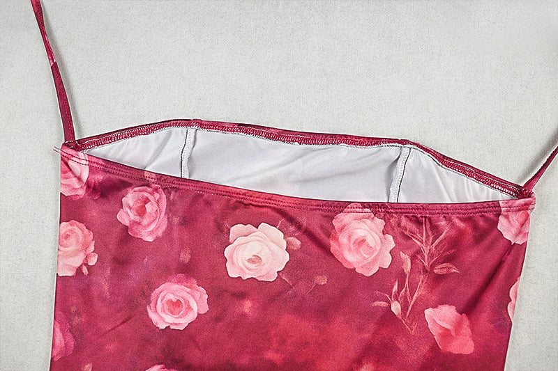 Autumn Rose Halter Mini Dress | Chic Bubble Hem & Romantic Floral Party Style