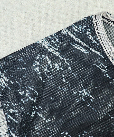 Fall Artistry Mesh Maxi Dress | Long Sleeve Abstract Brushstroke Sheer Bodycon