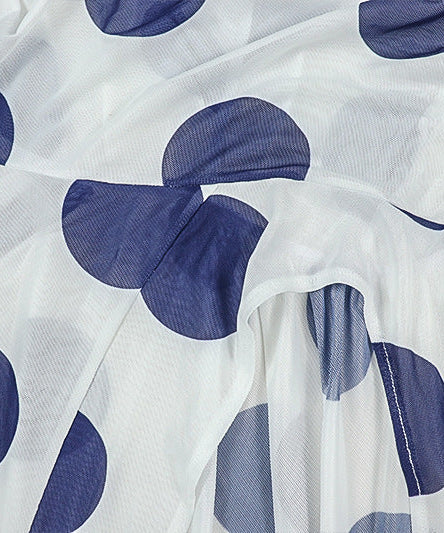 Chic Polka Dot Halter Maxi Dress - Ruched Mesh & High Slit for Fall Getaways