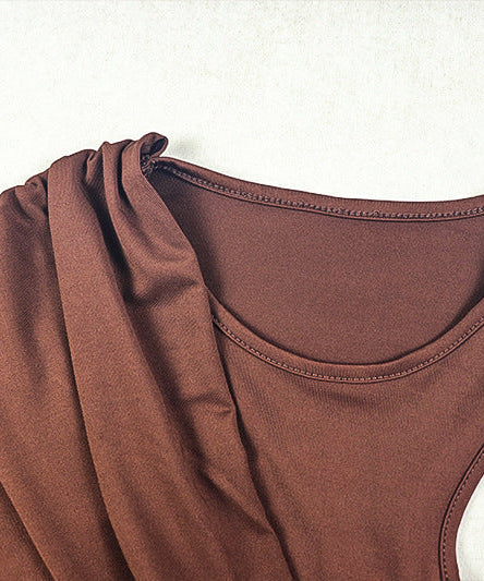 Chic Asymmetrical One-Shoulder Maxi Dress - Rich Mocha Ruched & Draped Fall/Holiday Glamour