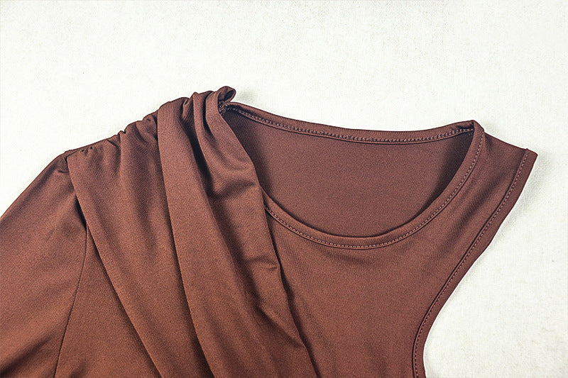 Chic Asymmetrical One-Shoulder Maxi Dress - Rich Mocha Ruched & Draped Fall/Holiday Glamour
