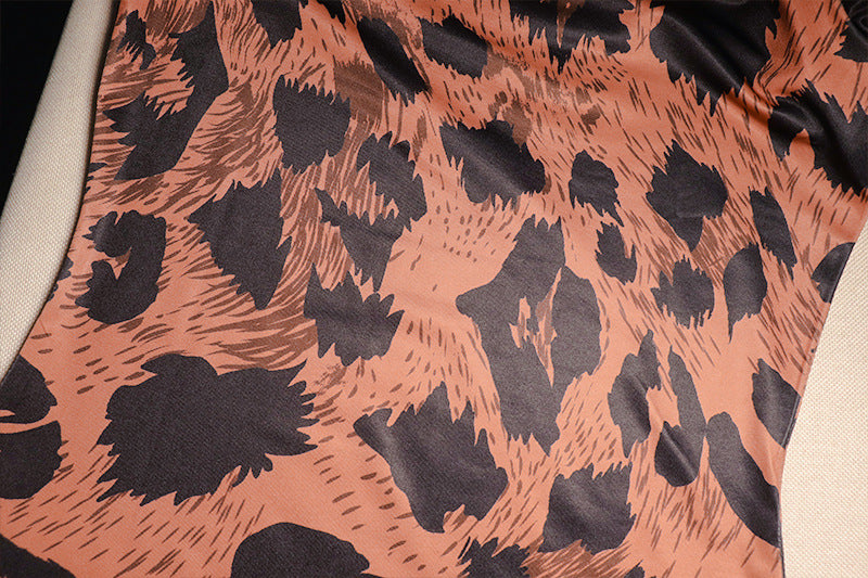 Sleek Fall Statement: High Neck Leopard Print Long Sleeve Bodycon Mini Dress