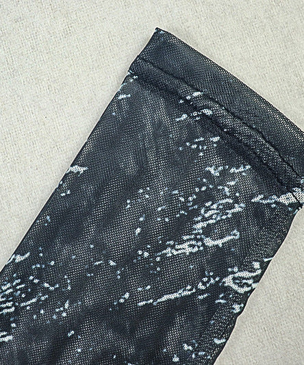 Fall Artistry Mesh Maxi Dress | Long Sleeve Abstract Brushstroke Sheer Bodycon